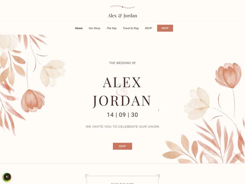 Alex & Jordan wedding website preview
